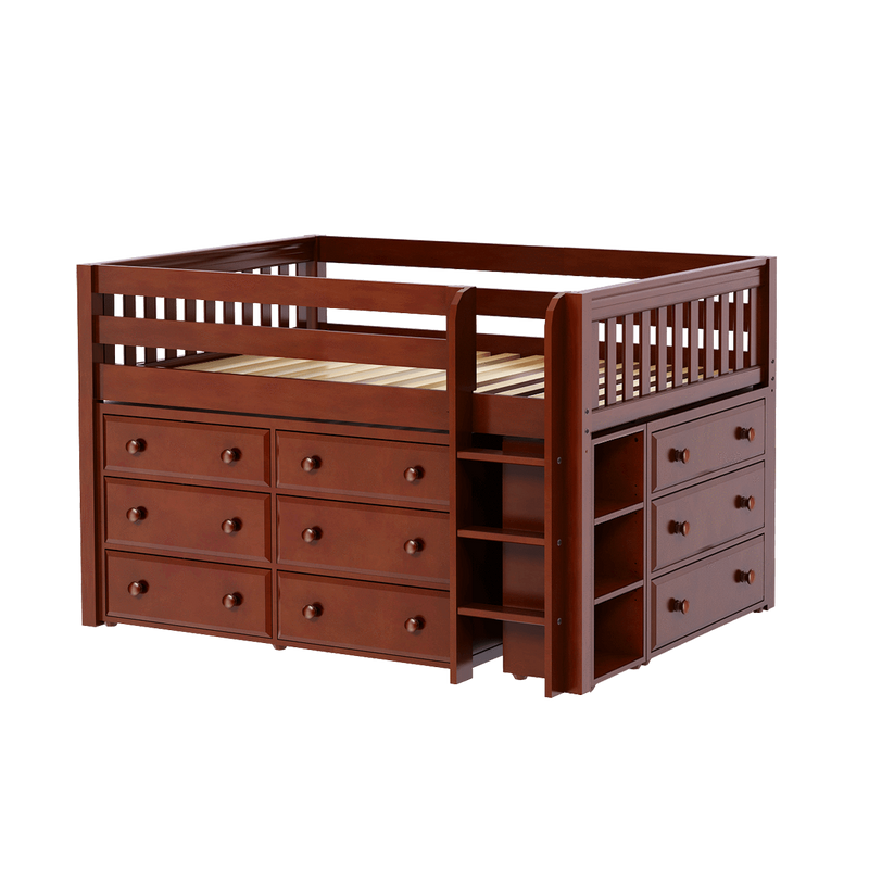 Maxtrix Full Low Loft Bed with Straight Ladder + Storage