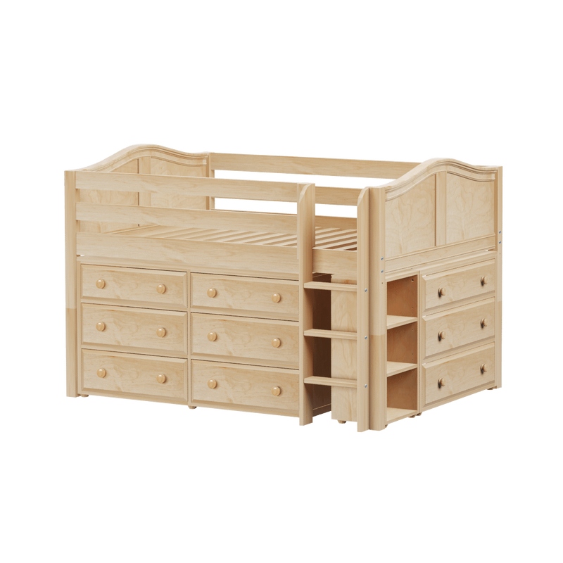 Maxtrix Full Low Loft Bed with Straight Ladder + Storage