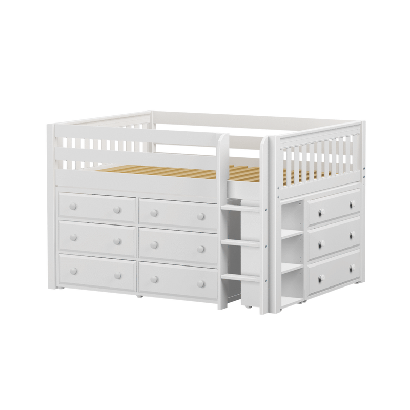 Maxtrix Full Low Loft Bed with Straight Ladder + Storage