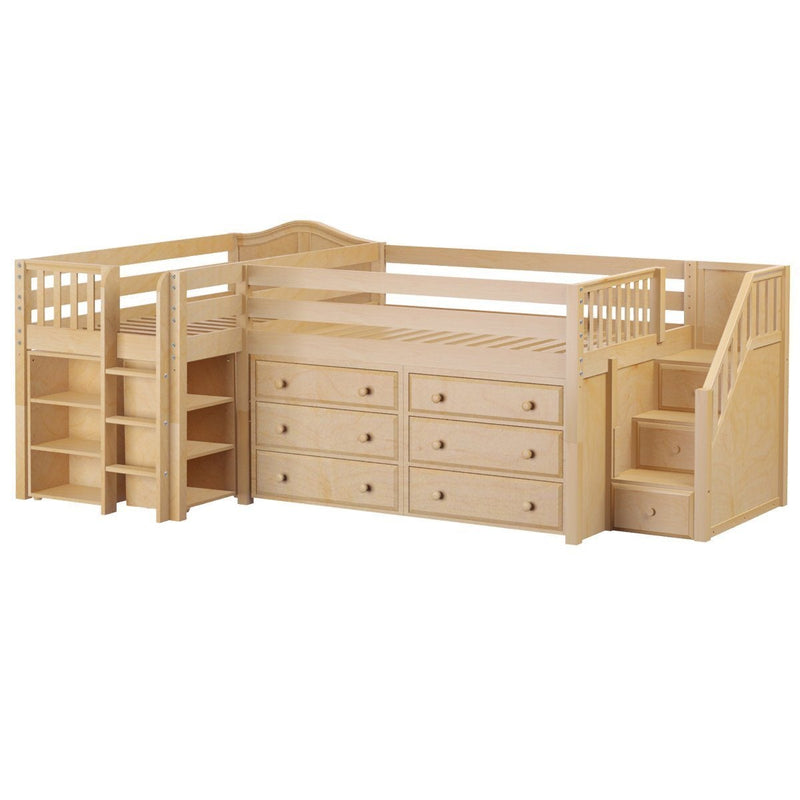 Maxtrix Twin Full Low Corner Loft Bed with Ladder, Stairs + Storage