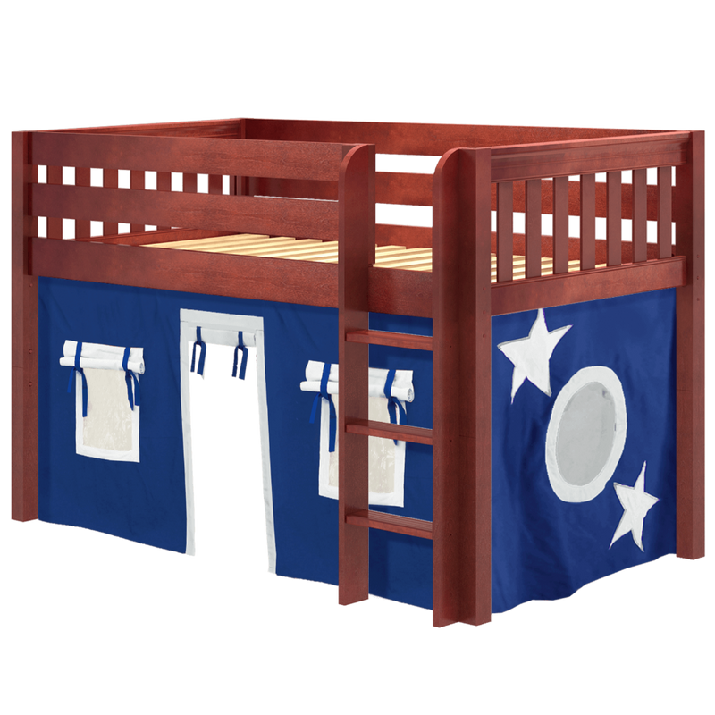 Maxtrix Twin Low Loft Bed with Straight Ladder + Curtain