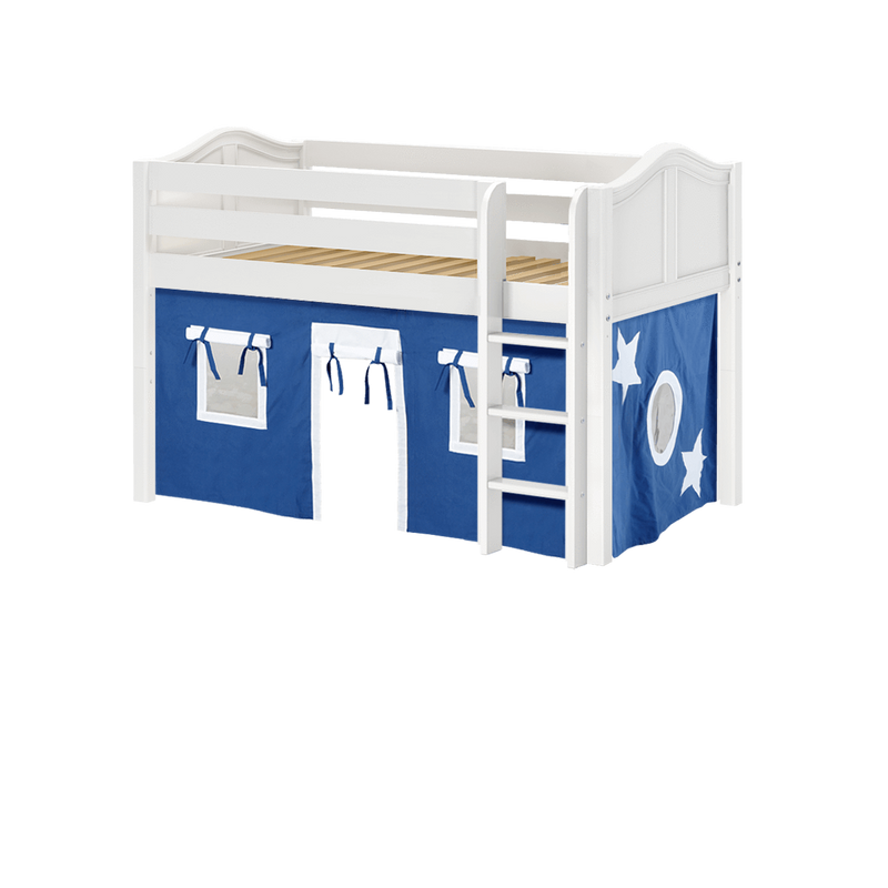 Maxtrix Twin Low Loft Bed with Straight Ladder + Curtain