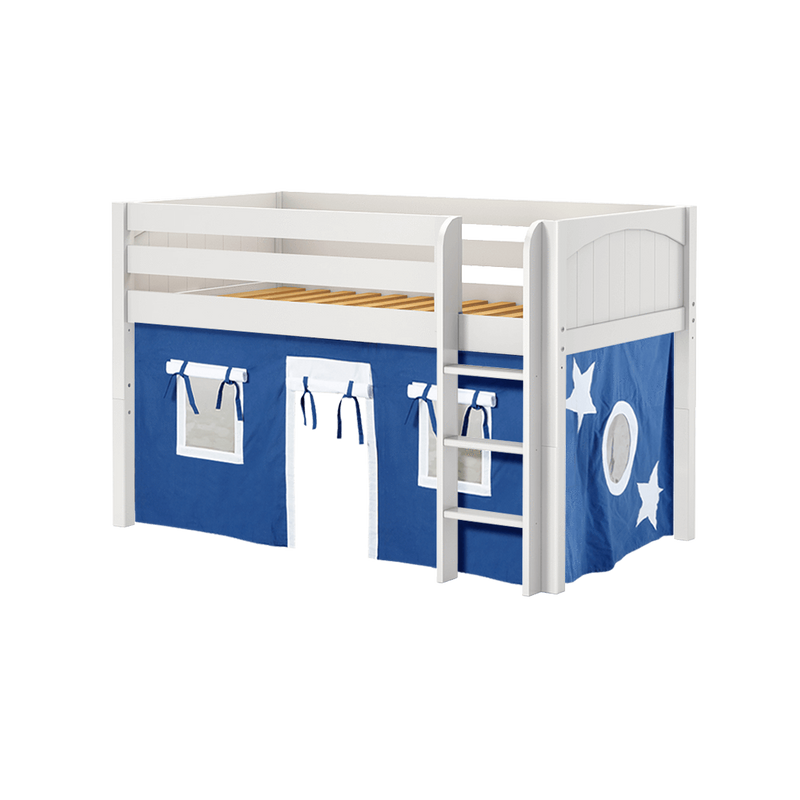 Maxtrix Twin Low Loft Bed with Straight Ladder + Curtain