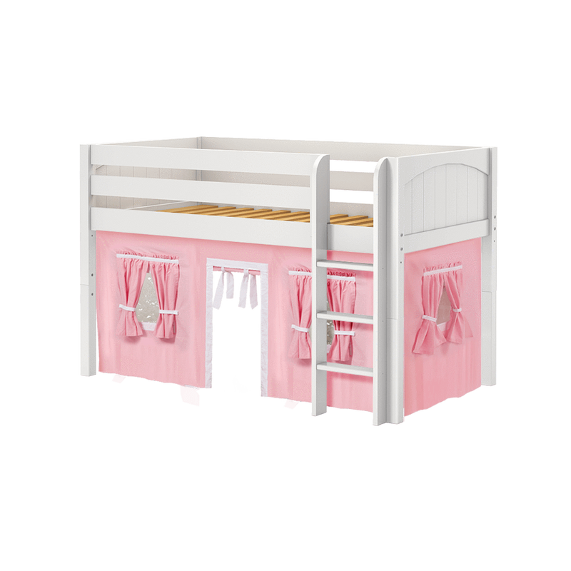 Maxtrix Twin Low Loft Bed with Straight Ladder + Curtain