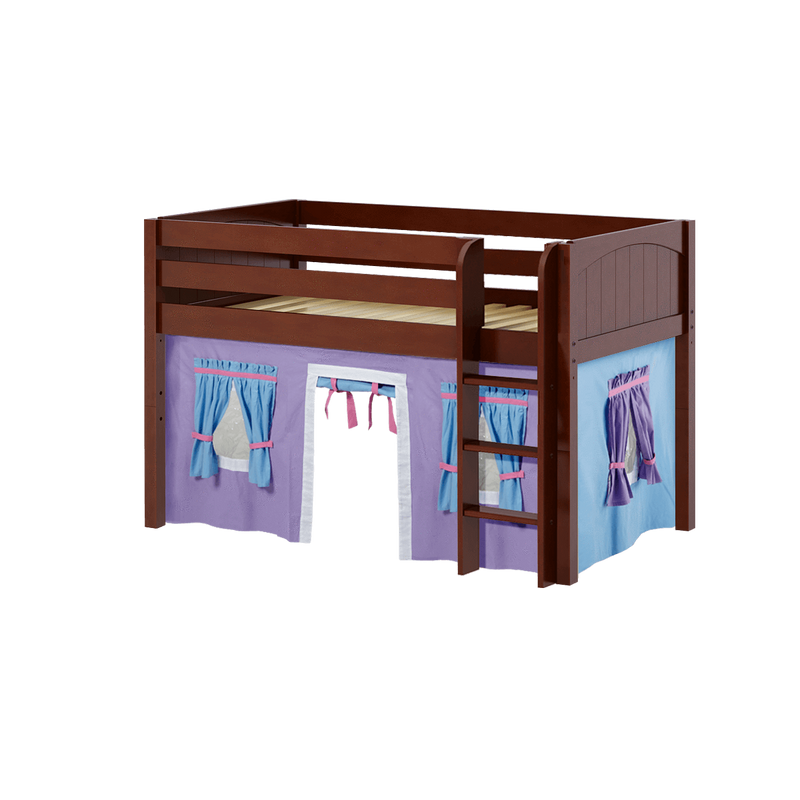 Maxtrix Twin Low Loft Bed with Straight Ladder + Curtain