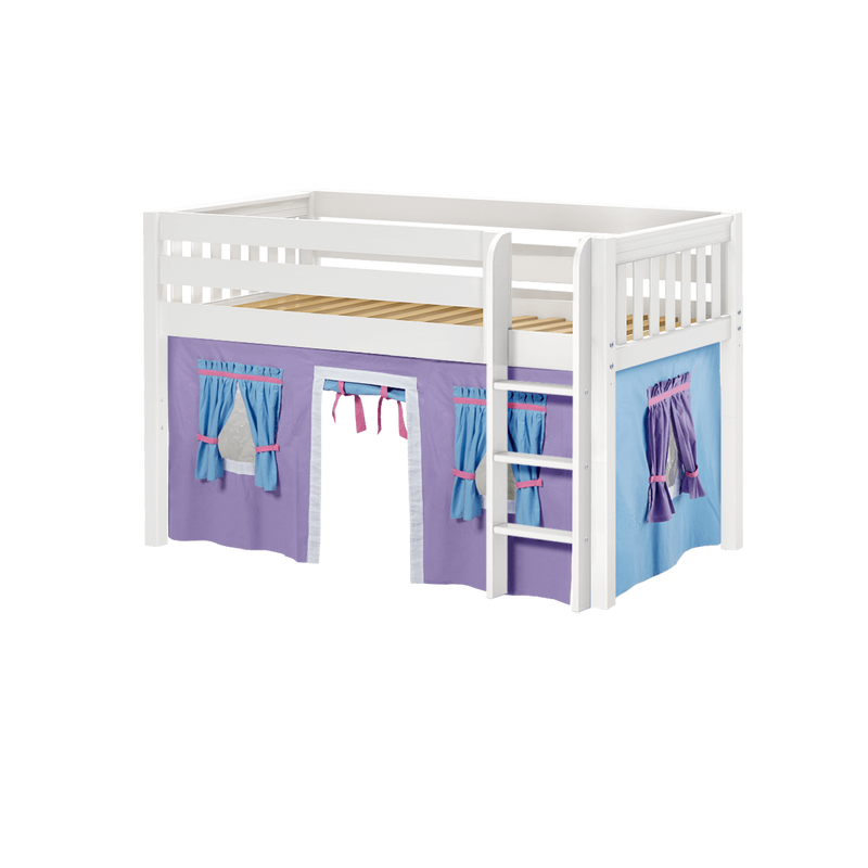 Maxtrix Twin Low Loft Bed with Straight Ladder + Curtain