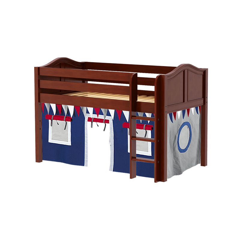 Maxtrix Twin Low Loft Bed with Straight Ladder + Curtain