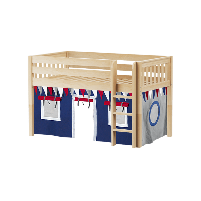 Maxtrix Twin Low Loft Bed with Straight Ladder + Curtain