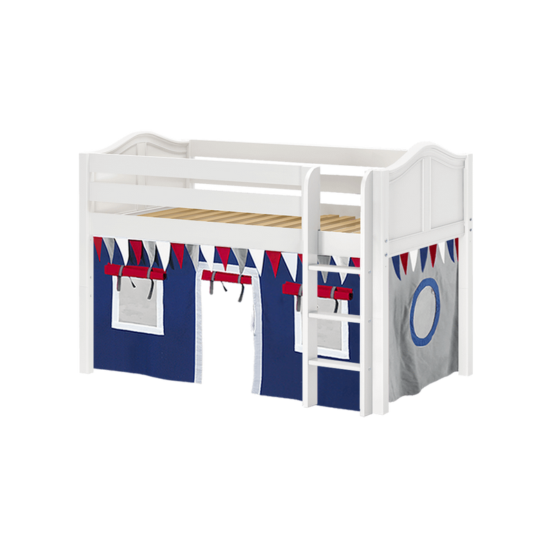 Maxtrix Twin Low Loft Bed with Straight Ladder + Curtain