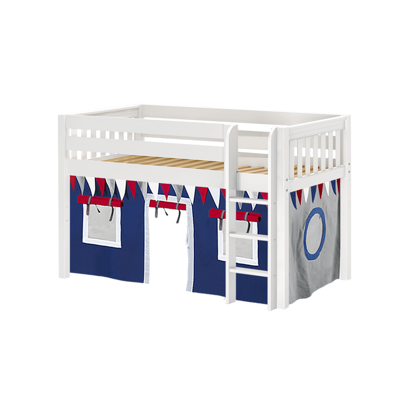 Maxtrix Twin Low Loft Bed with Straight Ladder + Curtain