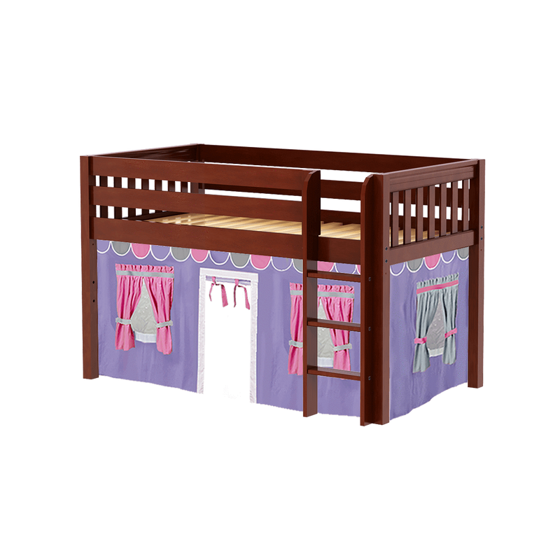 Maxtrix Twin Low Loft Bed with Straight Ladder + Curtain