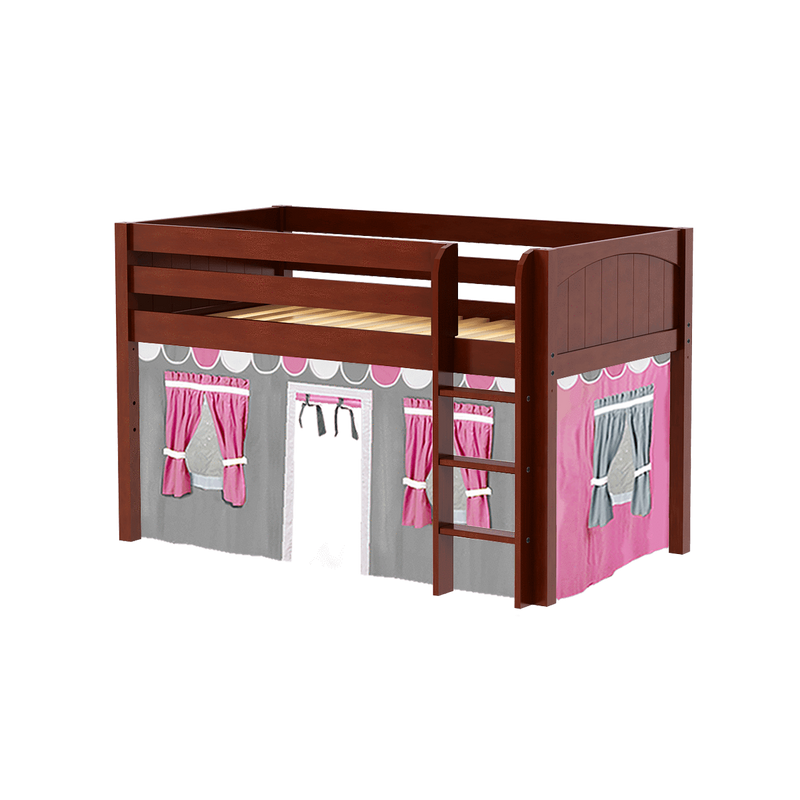 Maxtrix Twin Low Loft Bed with Straight Ladder + Curtain