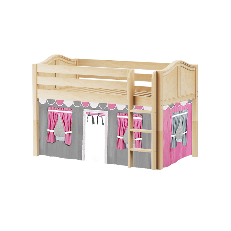 Maxtrix Twin Low Loft Bed with Straight Ladder + Curtain
