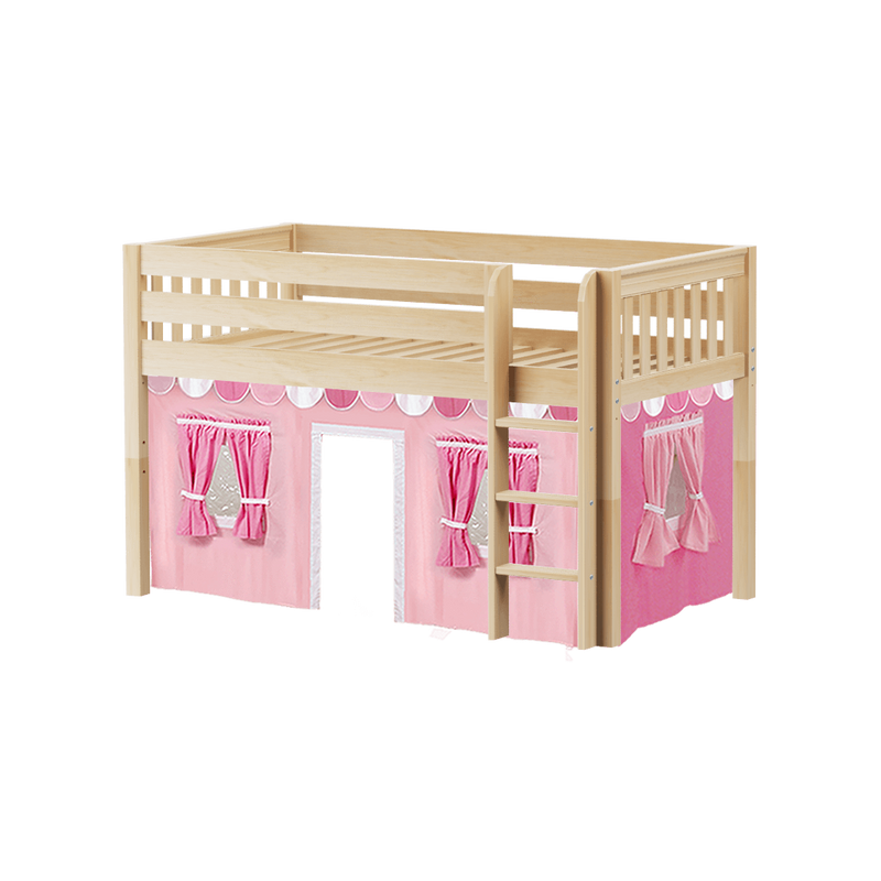 Maxtrix Twin Low Loft Bed with Straight Ladder + Curtain