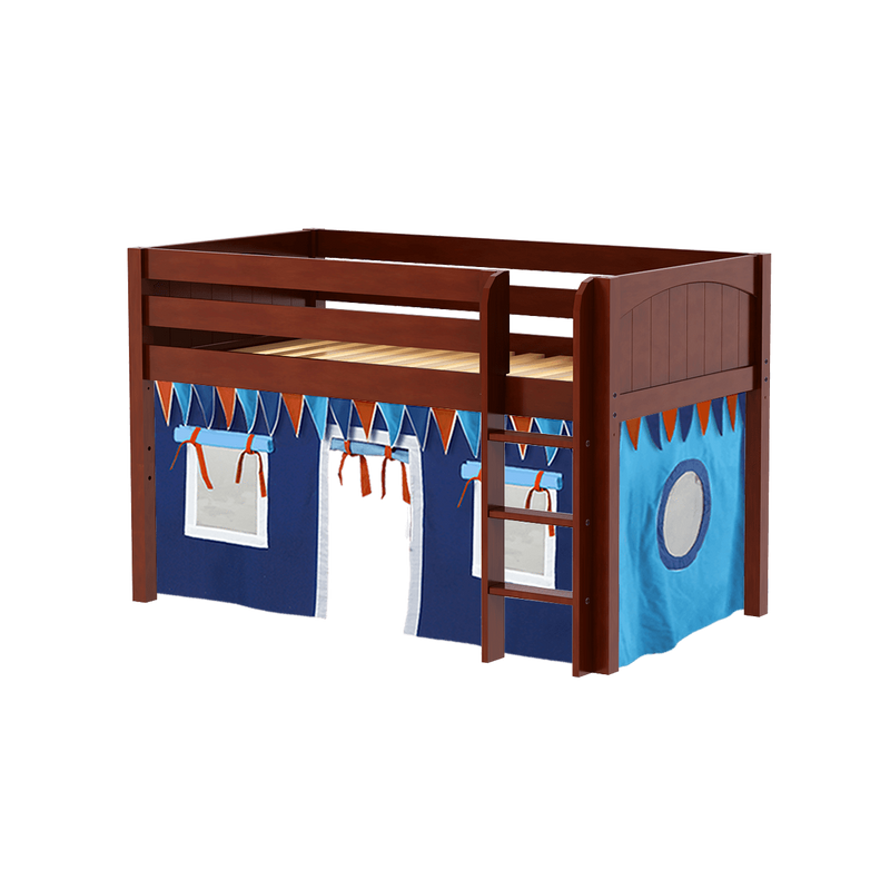 Maxtrix Twin Low Loft Bed with Straight Ladder + Curtain