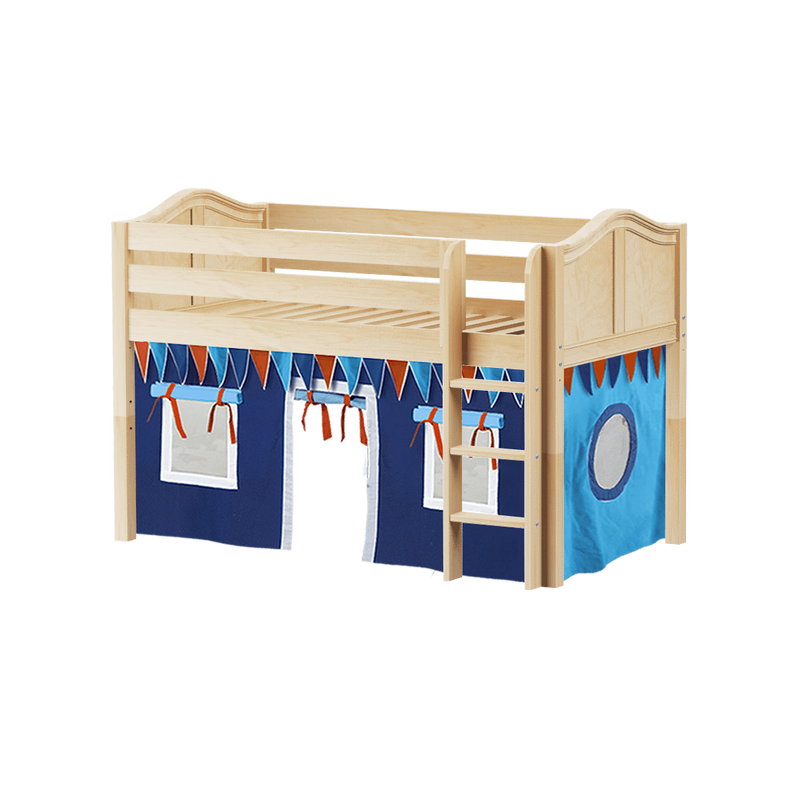 Maxtrix Twin Low Loft Bed with Straight Ladder + Curtain