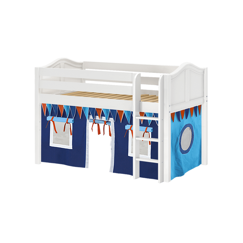 Maxtrix Twin Low Loft Bed with Straight Ladder + Curtain