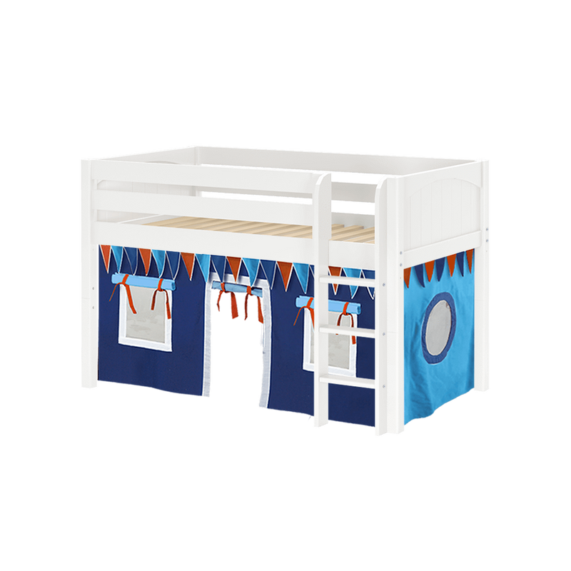 Maxtrix Twin Low Loft Bed with Straight Ladder + Curtain