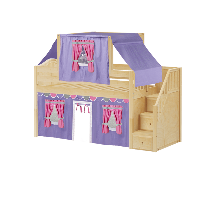Maxtrix Twin Low Loft Bed with Stairs, Curtain + Top Tent