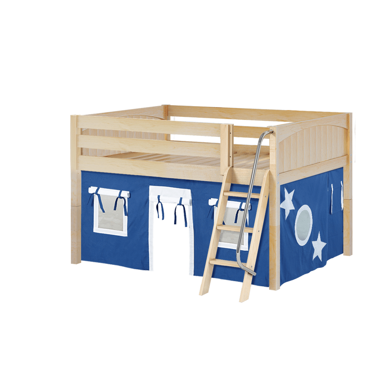 Maxtrix Full Low Loft Bed with Angled Ladder + Curtain