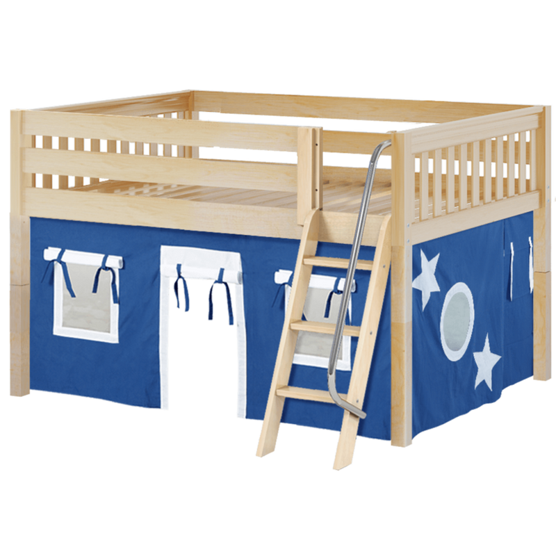 Maxtrix Full Low Loft Bed with Angled Ladder + Curtain