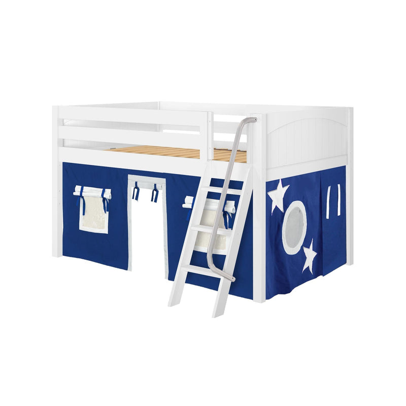 Maxtrix Full Low Loft Bed with Angled Ladder + Curtain