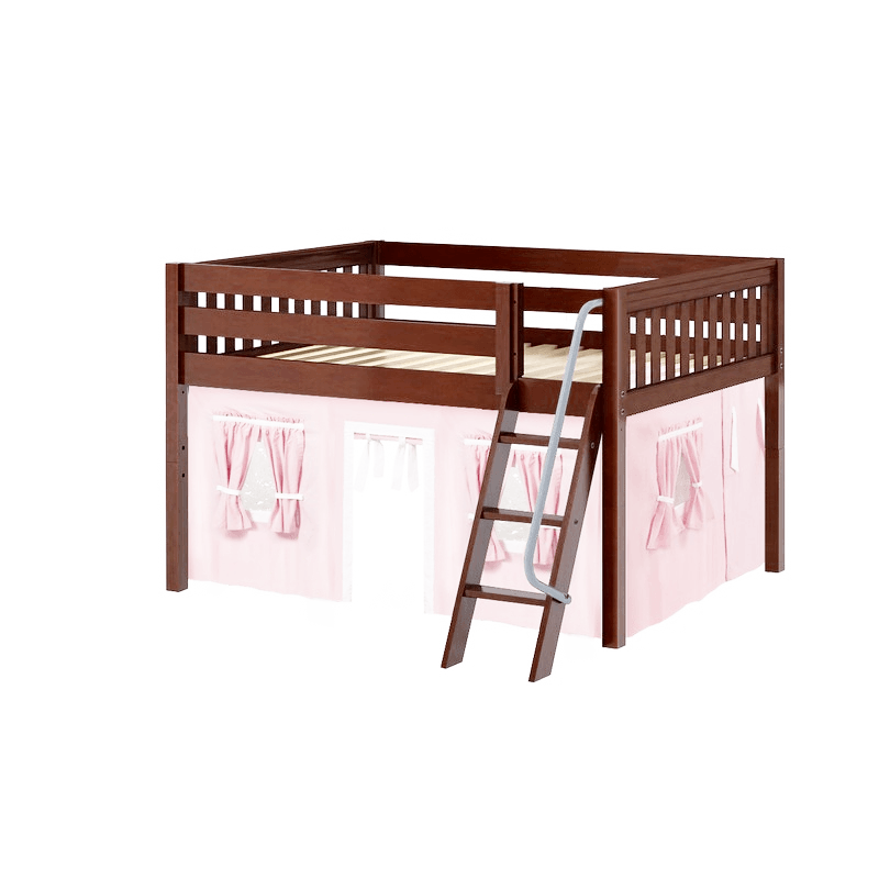 Maxtrix Full Low Loft Bed with Angled Ladder + Curtain