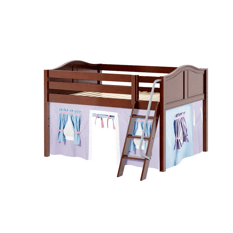 Maxtrix Full Low Loft Bed with Angled Ladder + Curtain