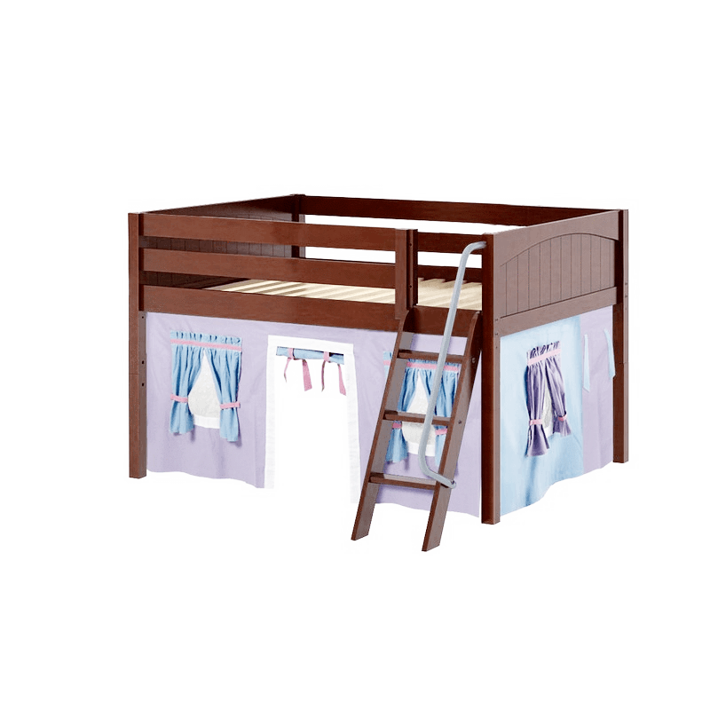 Maxtrix Full Low Loft Bed with Angled Ladder + Curtain