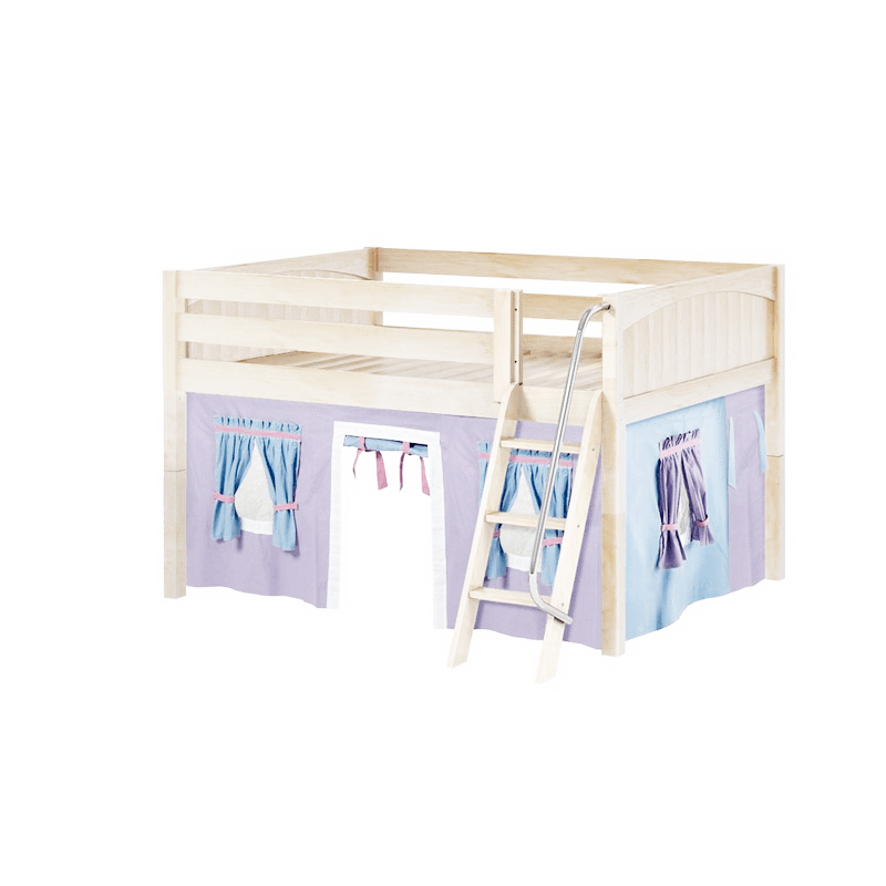 Maxtrix Full Low Loft Bed with Angled Ladder + Curtain