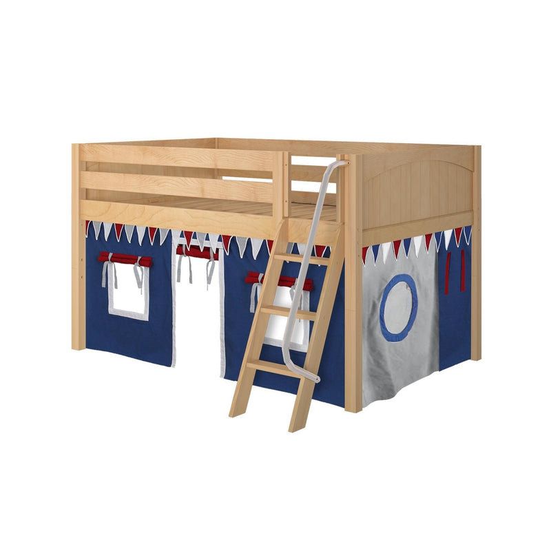 Maxtrix Full Low Loft Bed with Angled Ladder + Curtain