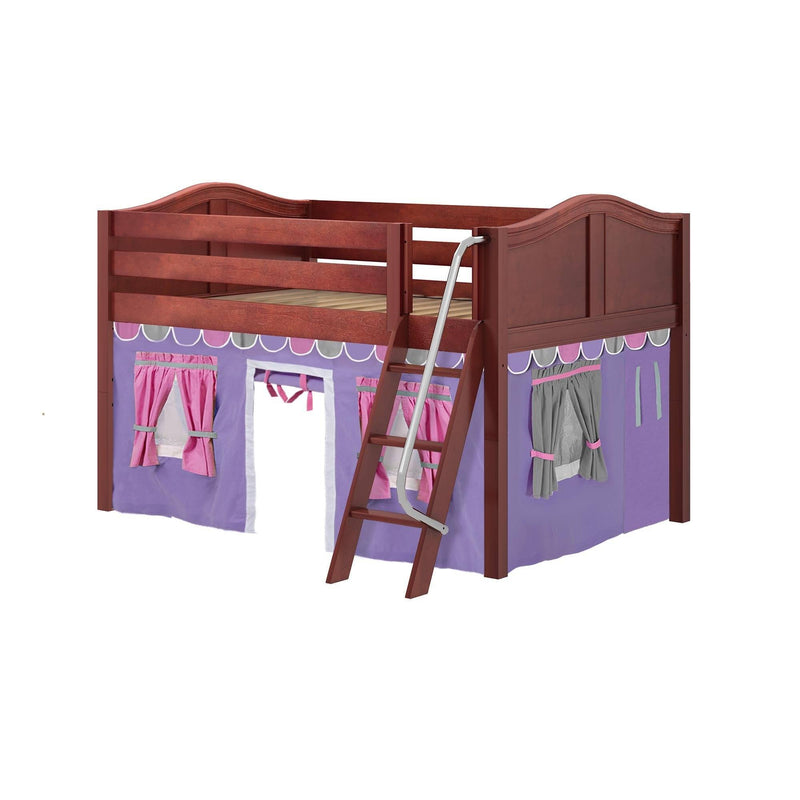Maxtrix Full Low Loft Bed with Angled Ladder + Curtain