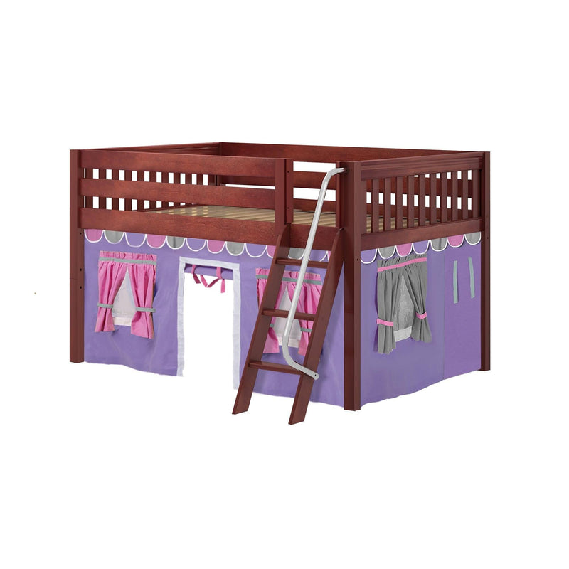Maxtrix Full Low Loft Bed with Angled Ladder + Curtain