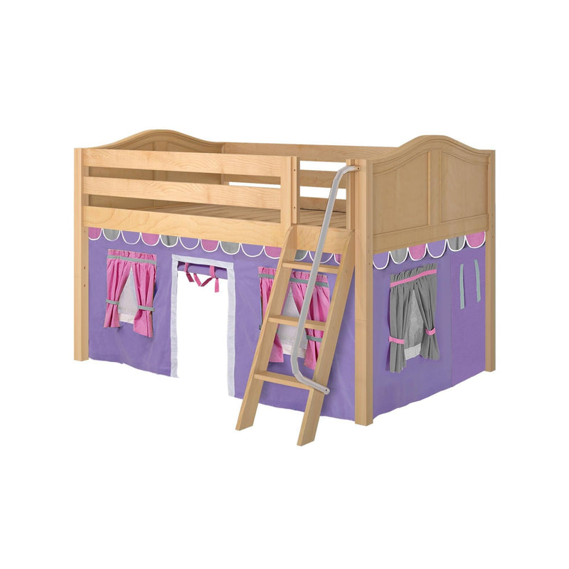 Maxtrix Full Low Loft Bed with Angled Ladder + Curtain