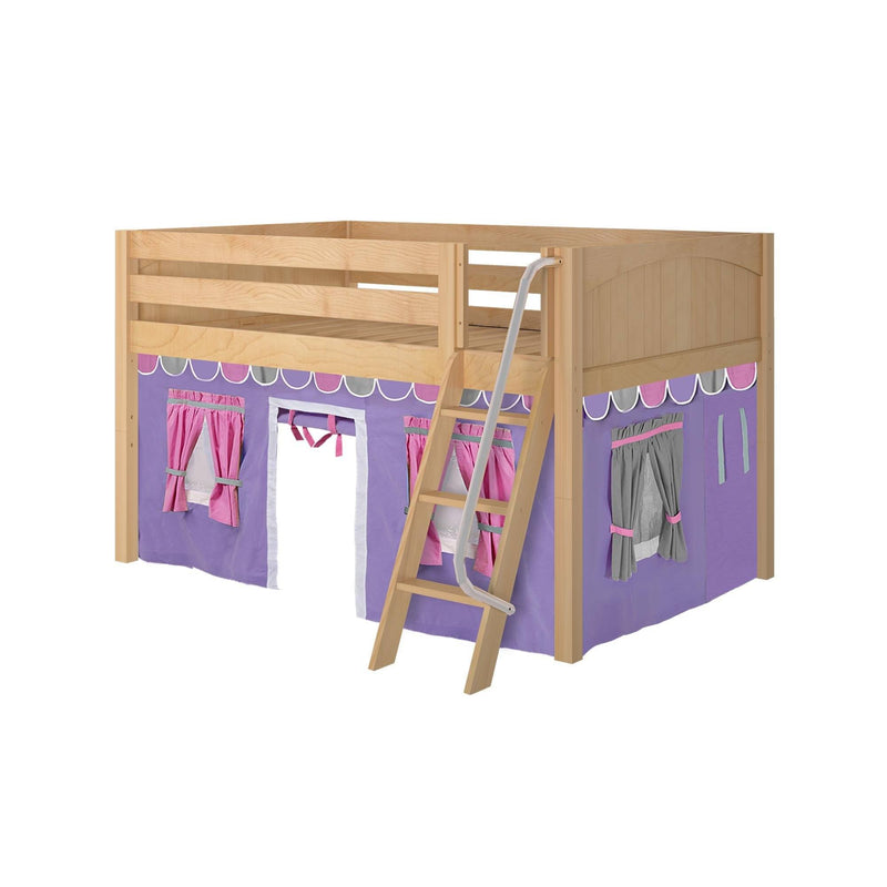 Maxtrix Full Low Loft Bed with Angled Ladder + Curtain