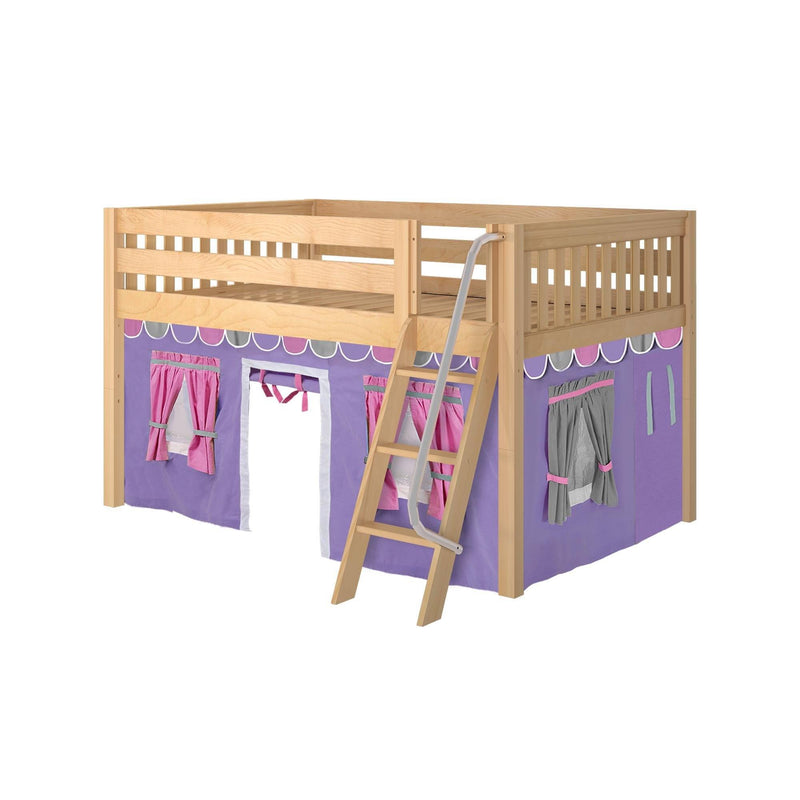 Maxtrix Full Low Loft Bed with Angled Ladder + Curtain