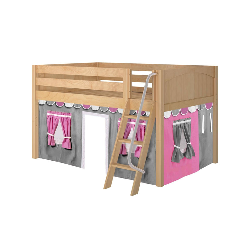 Maxtrix Full Low Loft Bed with Angled Ladder + Curtain
