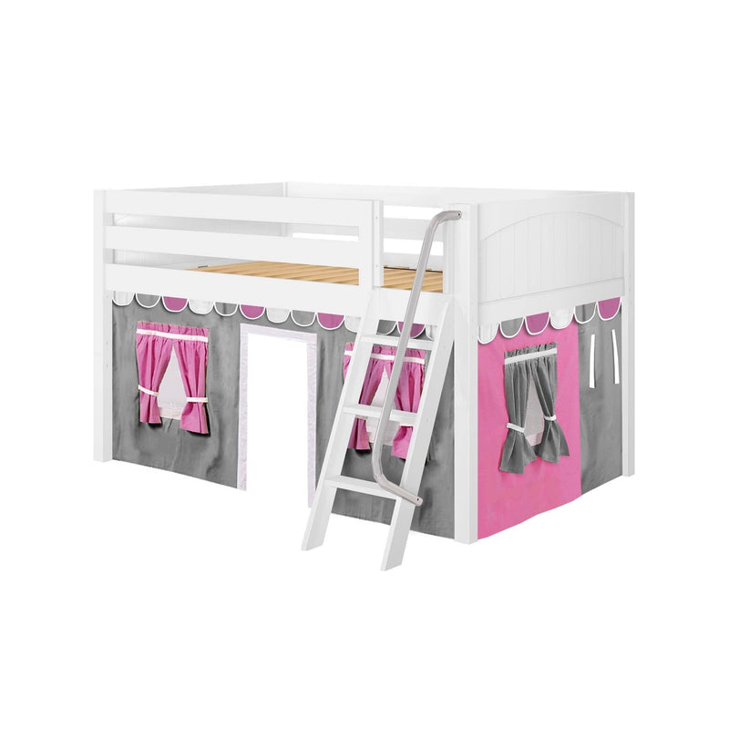 Maxtrix Full Low Loft Bed with Angled Ladder + Curtain