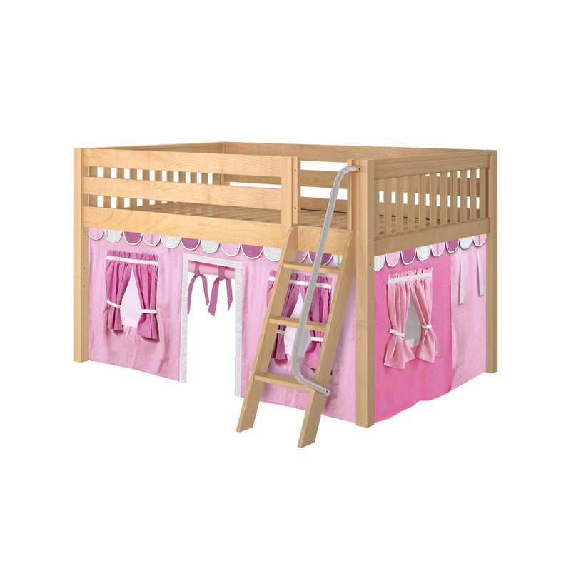 Maxtrix Full Low Loft Bed with Angled Ladder + Curtain