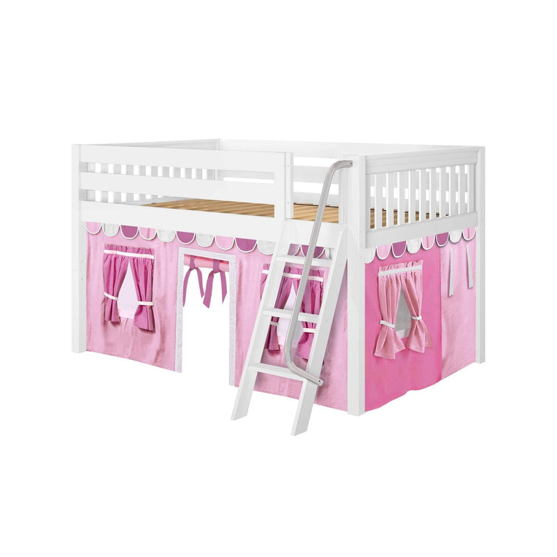 Maxtrix Full Low Loft Bed with Angled Ladder + Curtain