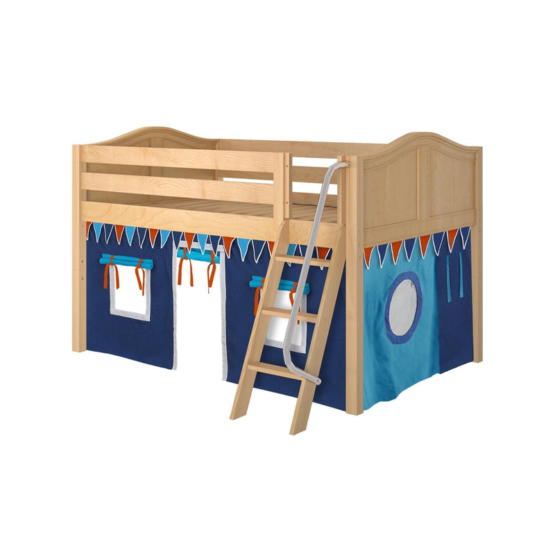 Maxtrix Full Low Loft Bed with Angled Ladder + Curtain