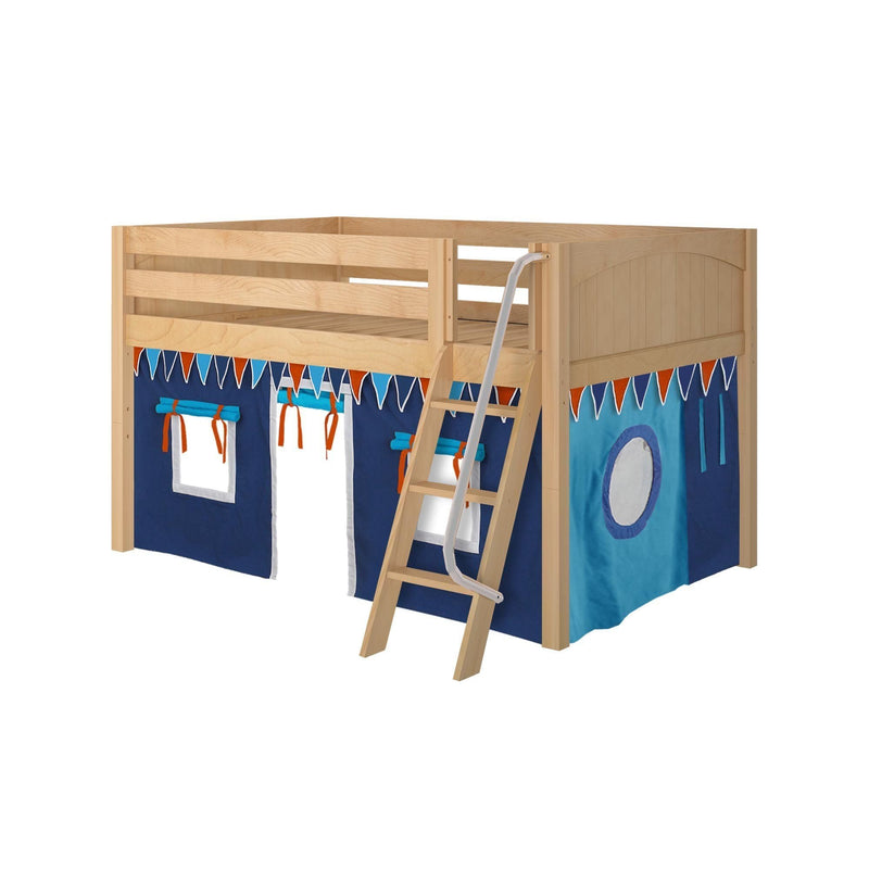 Maxtrix Full Low Loft Bed with Angled Ladder + Curtain