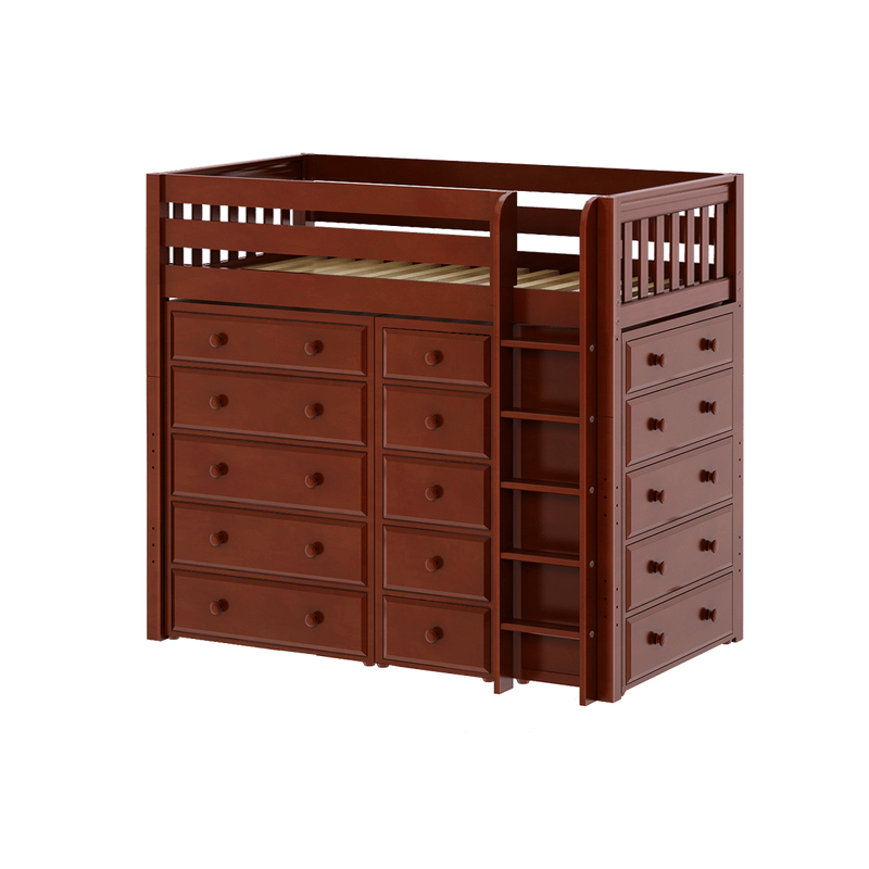 Maxtrix Twin High Loft Bed with Straight Ladder + Storage