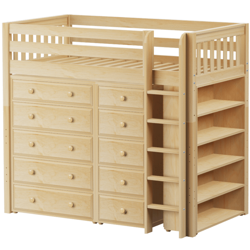 Maxtrix Twin High Loft Bed with Straight Ladder + Storage