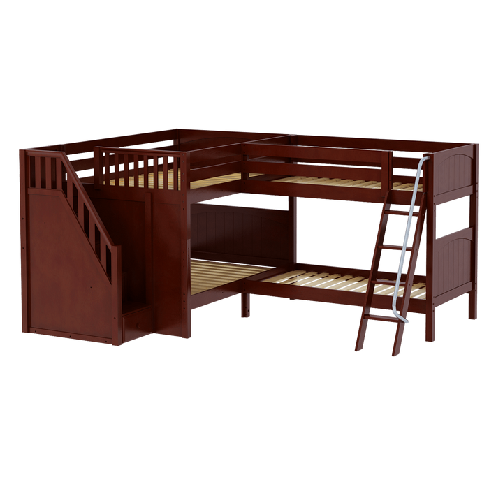 Maxtrix Full Medium Corner Bunk Bed with Ladder + Stairs - L