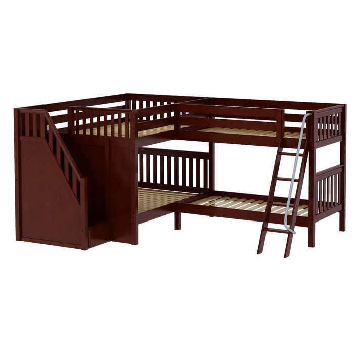 Maxtrix Full Medium Corner Bunk Bed with Ladder + Stairs - L
