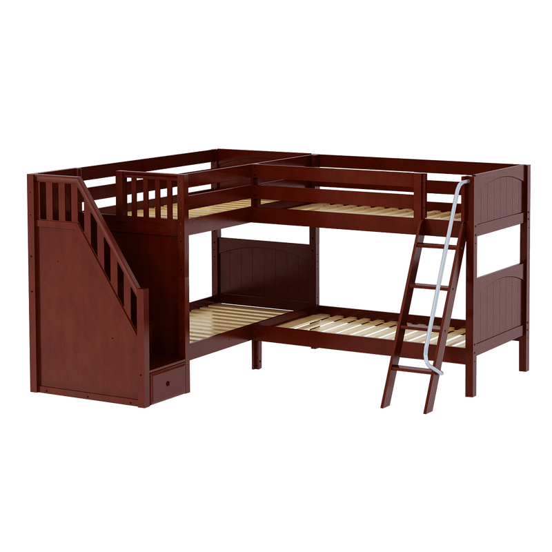 Maxtrix Twin Medium Corner Bunk Bed with Ladder + Stairs - L