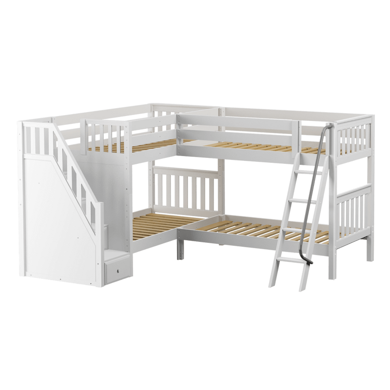 Maxtrix Twin Medium Corner Bunk Bed with Ladder + Stairs - L