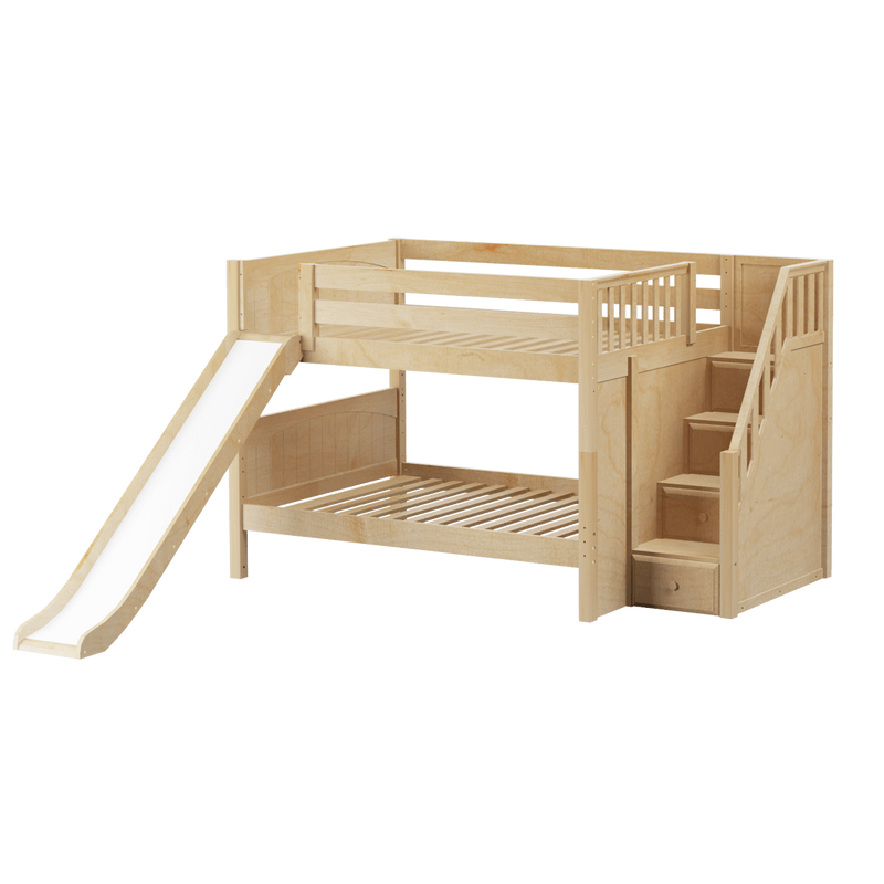 Maxtrix Full Low Bunk Bed with Stairs + Slide