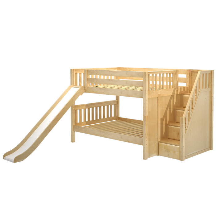 Maxtrix Full Low Bunk Bed with Stairs + Slide